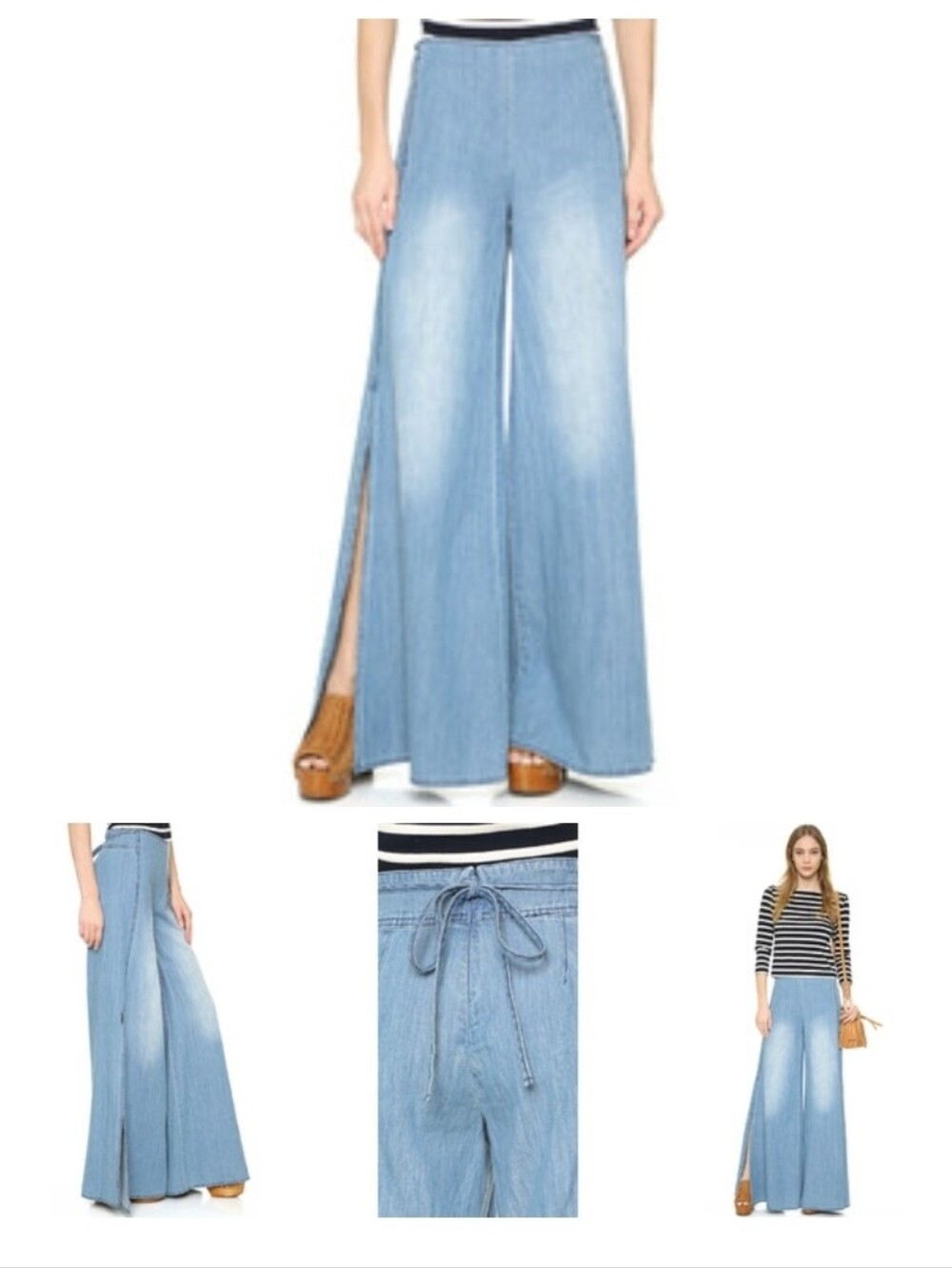 Free People Ramona Apron pant light wash  wide leg and side slits Size 4